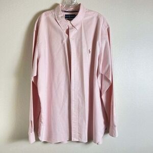 Ralph Lauren Mens XXL Classic Fit Pink White Striped Button Down Shirt